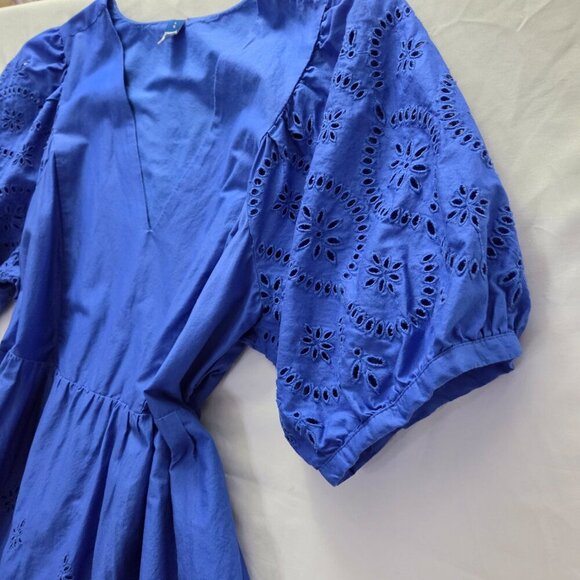 Old Navy Blue Eyelet Puff Sleeve Cotton Dress Large - Picture 4 of 11